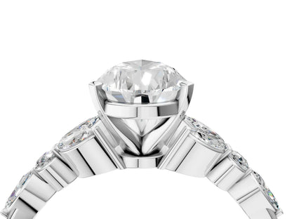 Pear Cut Lab Diamond Solitaire Ring with Side Stones and Four-Prong Setting| D VS1
