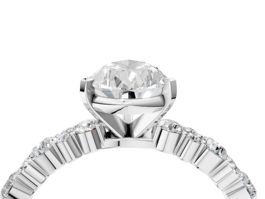 Pear Cut Lab Diamond Side Stone Solitaire Ring with Round and Four-Prong Setting| D VS1