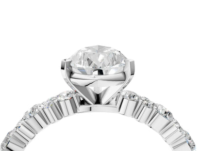 Pear Cut Lab Diamond Side Stone Solitaire Ring with Round and Four-Prong Setting| D VS1
