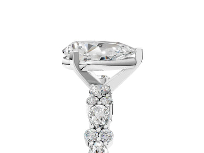 Pear Cut Lab Diamond Side Stone Solitaire Ring with Round and Four-Prong Setting| D VS1