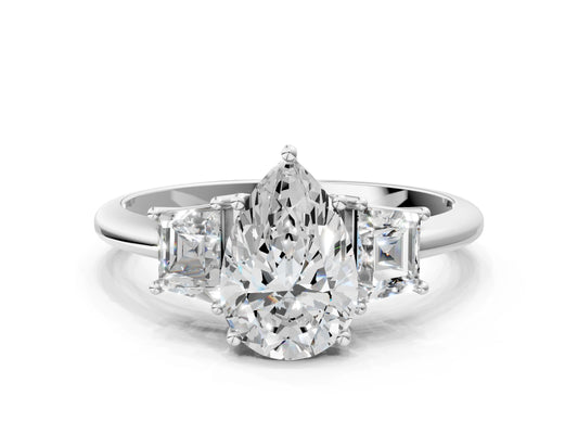 PEAR TRAPAZOID 3 STONE RING