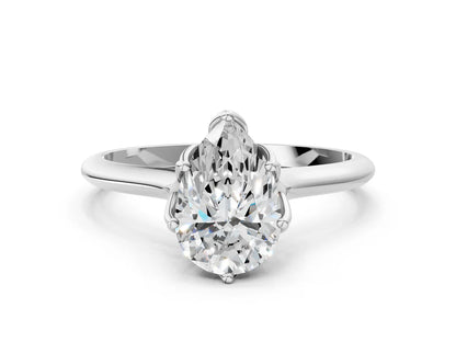 Pear Cut Lab Diamond Solitaire Ring with Flower Prong Setting and Classic Band| D VS1