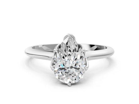 Pear Cut Lab Diamond Solitaire Ring with Flower Prong Setting and Classic Band| D VS1