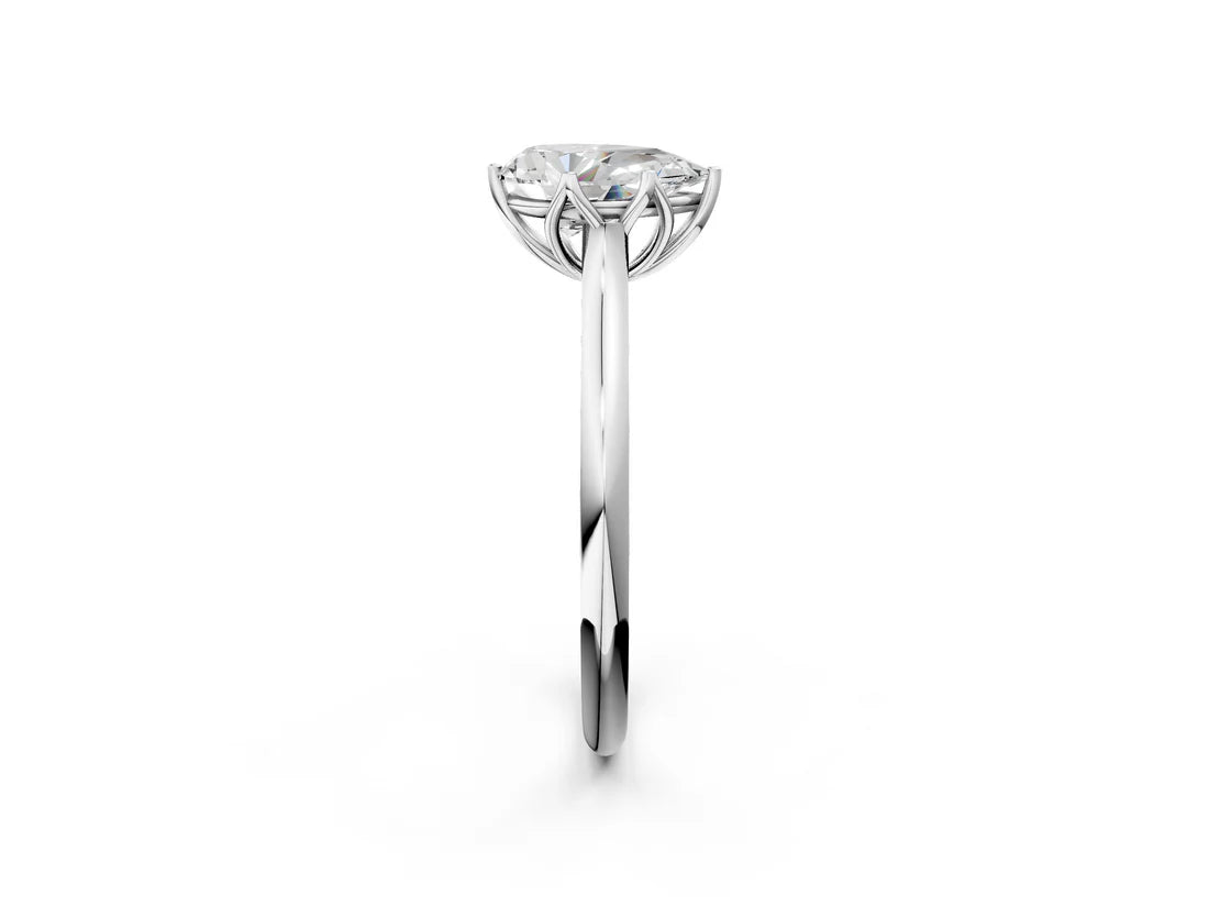 Pear Cut Lab Diamond Solitaire Ring with Flower Prong Setting and Classic Band| D VS1