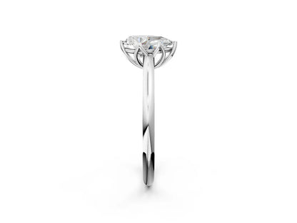 Pear Cut Lab Diamond Solitaire Ring with Flower Prong Setting and Classic Band| D VS1