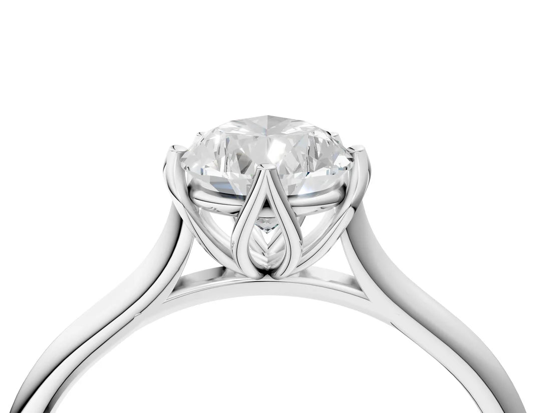 Pear Cut Lab Diamond Solitaire Ring with Flower Prong Setting and Classic Band| D VS1