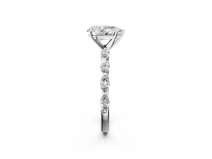 Pear Cut Lab Diamond Ring with Marquise Side Stones and Prong Setting| D VS1