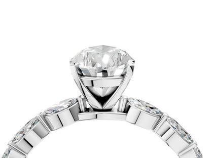 Pear Cut Lab Diamond Ring with Marquise Side Stones and Prong Setting| D VS1