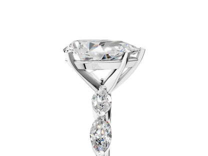 Pear Cut Lab Diamond Ring with Marquise Side Stones and Prong Setting| D VS1