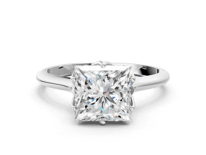 Princess Cut Lab Diamond Solitaire Ring with Flower Prong Setting and Classic Band| D VS1