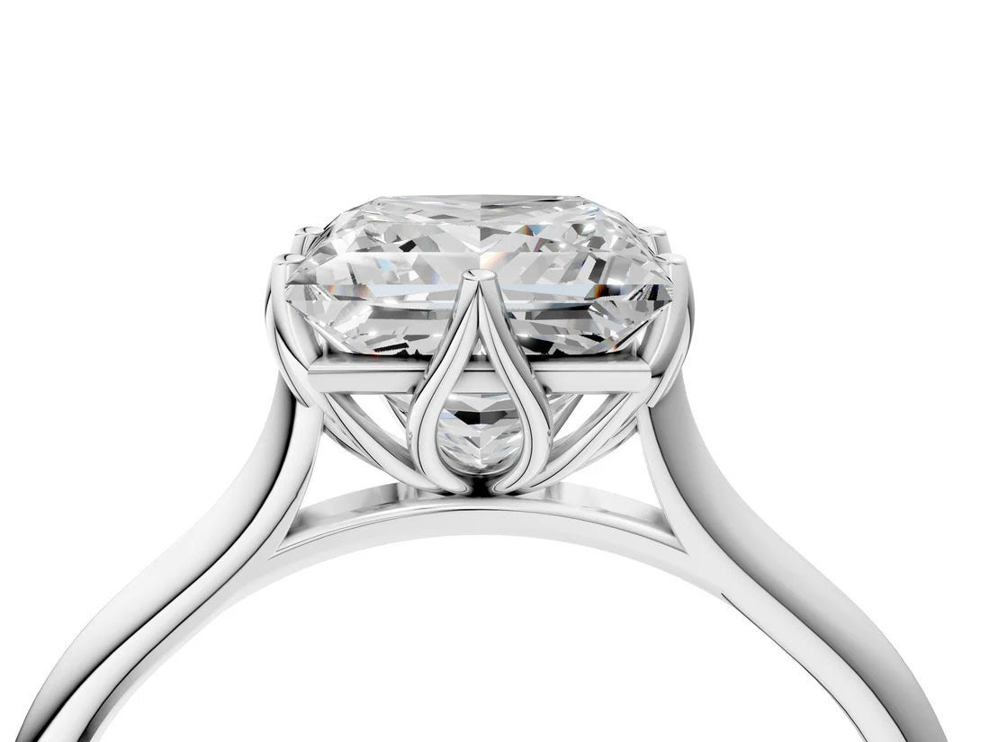Princess Cut Lab Diamond Solitaire Ring with Flower Prong Setting and Classic Band| D VS1