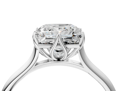 Princess Cut Lab Diamond Solitaire Ring with Flower Prong Setting and Classic Band| D VS1
