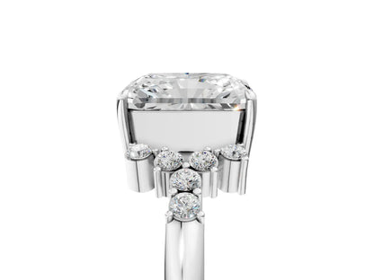 Radiant Cut Lab Diamond Ring with Side Stones and Four-Prong Setting| D VS1