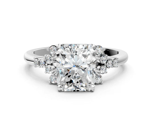 Radiant Cut Lab Diamond Ring with Side Stones and Four-Prong Setting| D VS1