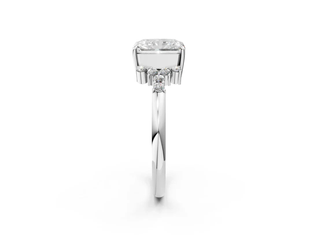 Radiant Cut Lab Diamond Ring with Side Stones and Four-Prong Setting| D VS1