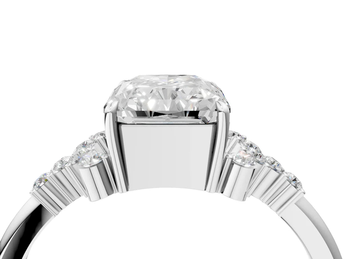 Radiant Cut Lab Diamond Ring with Side Stones and Four-Prong Setting| D VS1