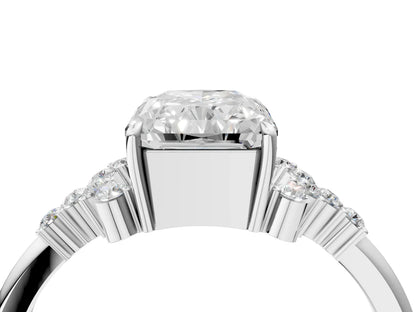 Radiant Cut Lab Diamond Ring with Side Stones and Four-Prong Setting| D VS1