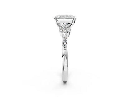 Radiant Cut Lab Diamond Solitaire Ring with Side Stones and Four-Prong Setting| D VS1