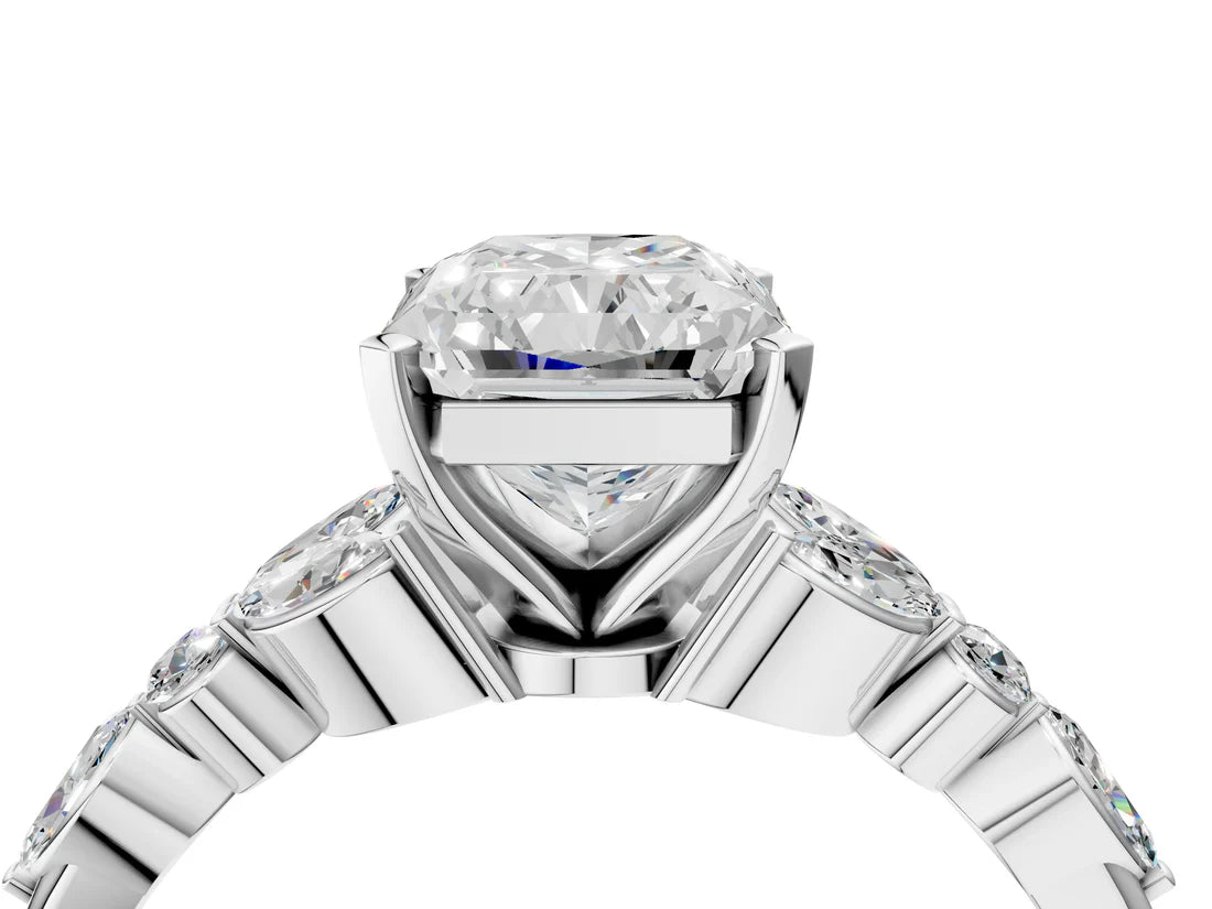 Radiant Cut Lab Diamond Solitaire Ring with Side Stones and Four-Prong Setting| D VS1