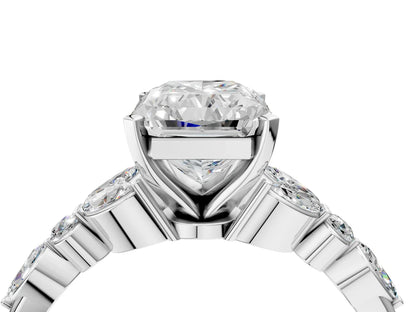 Radiant Cut Lab Diamond Solitaire Ring with Side Stones and Four-Prong Setting| D VS1