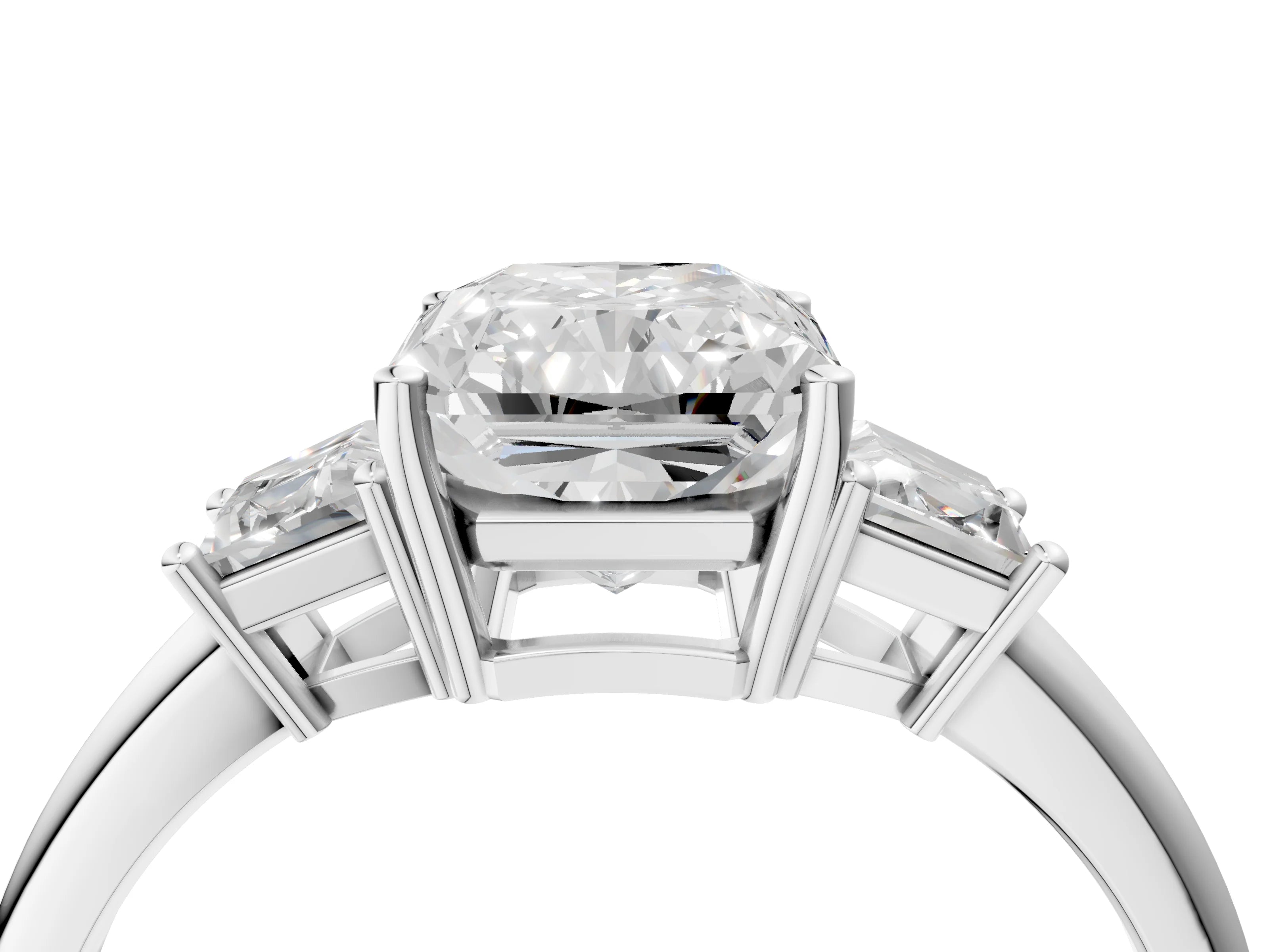 CUSHION TRAPAZOID 3 STONE RING