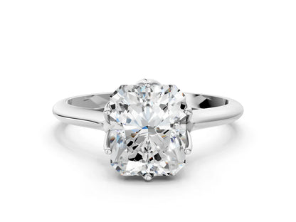 Radiant Cut Lab Diamond Solitaire Ring with Flower Prong Setting and Classic Band| D VS1