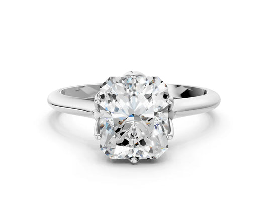 Radiant Cut Lab Diamond Solitaire Ring with Flower Prong Setting and Classic Band| D VS1