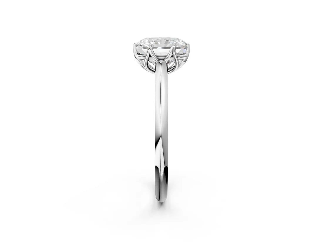 Radiant Cut Lab Diamond Solitaire Ring with Flower Prong Setting and Classic Band| D VS1