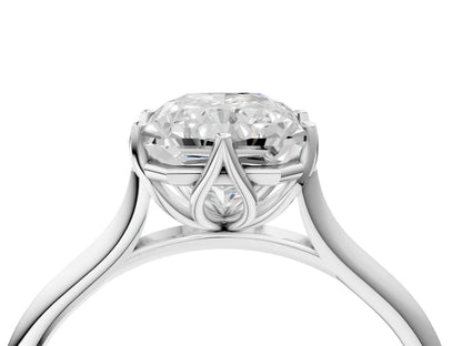 Radiant Cut Lab Diamond Solitaire Ring with Flower Prong Setting and Classic Band| D VS1