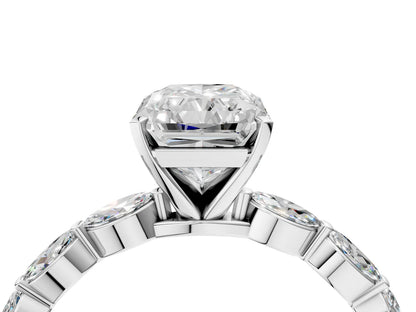 Radiant Cut Lab Diamond Ring with Marquise Side Stones and Prong Setting| D VS1