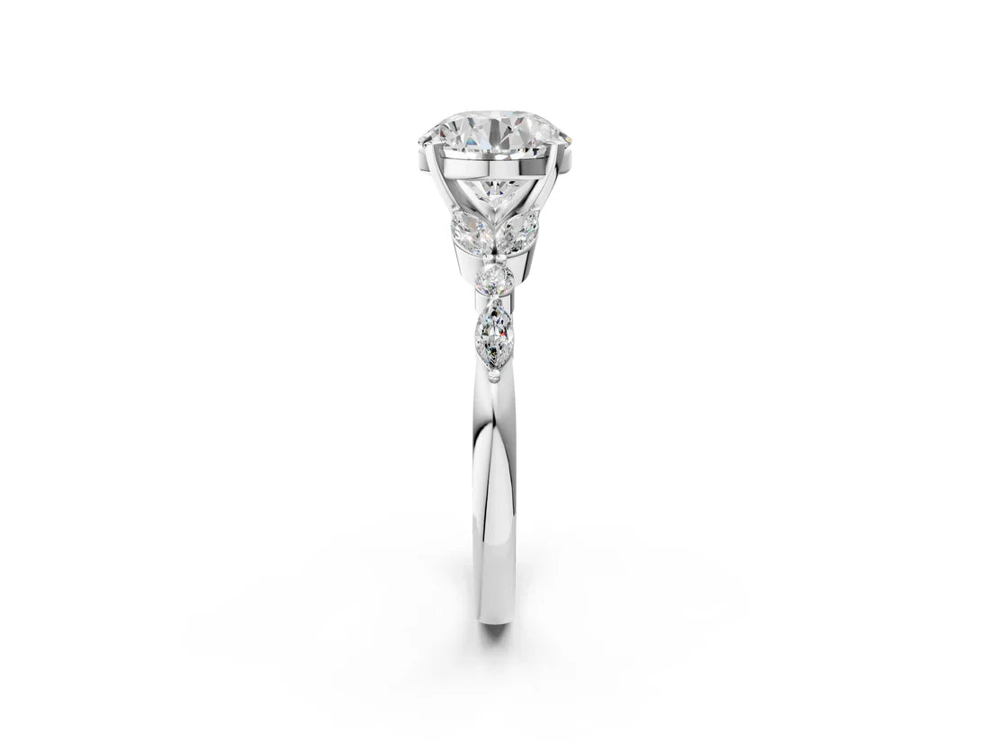 Round Cut Lab Diamond Solitaire Ring with Side Stones and Four-Prong Setting| D VS1