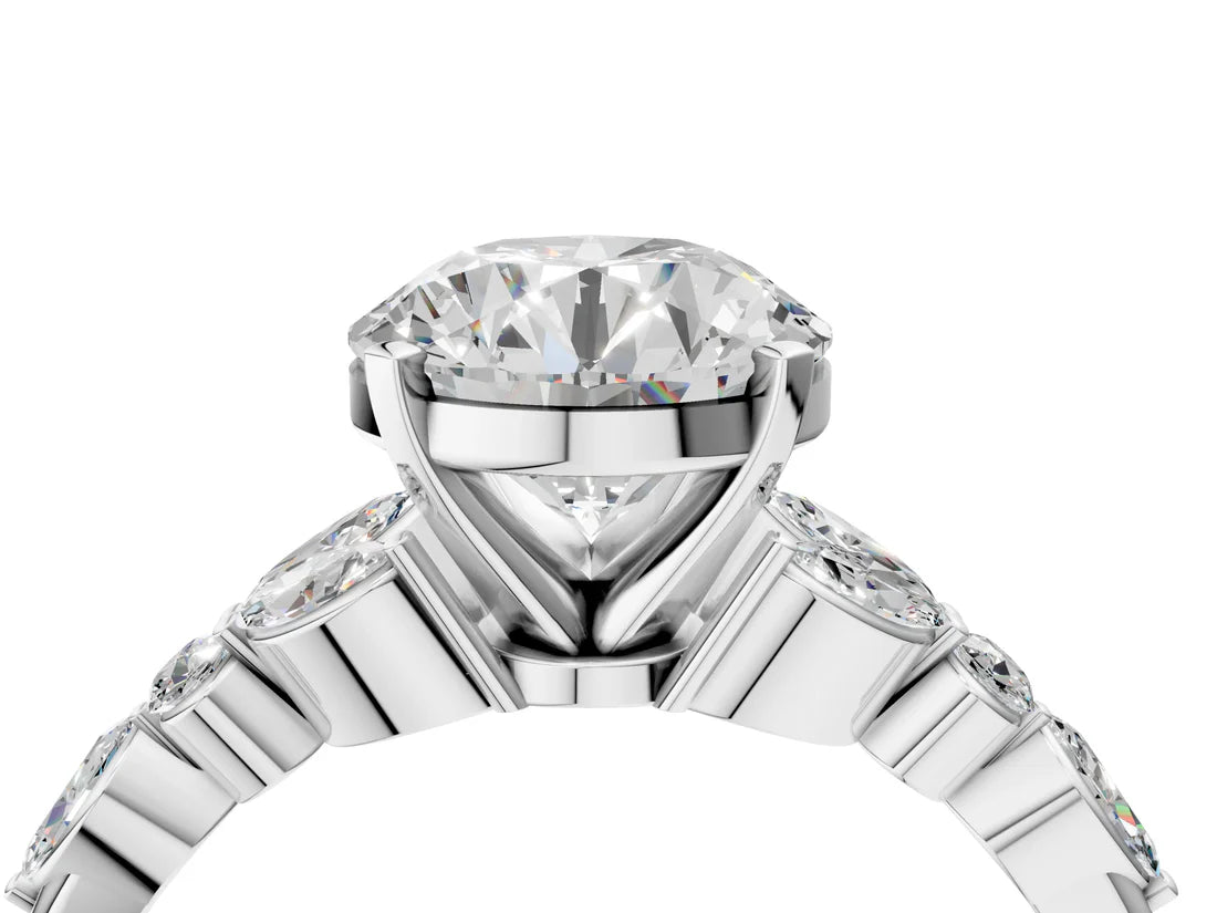Round Cut Lab Diamond Solitaire Ring with Side Stones and Four-Prong Setting| D VS1