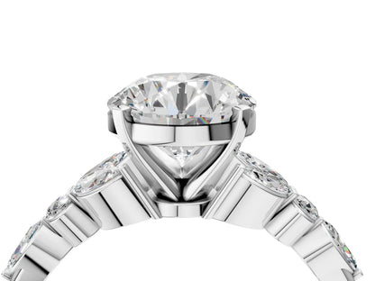 Round Cut Lab Diamond Solitaire Ring with Side Stones and Four-Prong Setting| D VS1