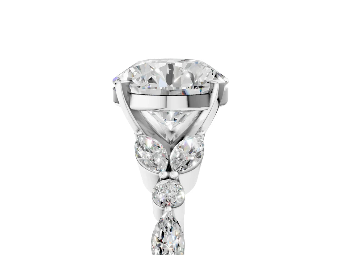 Round Cut Lab Diamond Solitaire Ring with Side Stones and Four-Prong Setting| D VS1