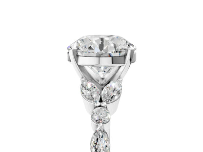 Round Cut Lab Diamond Solitaire Ring with Side Stones and Four-Prong Setting| D VS1