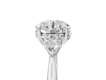 Three-Stone Round Cut Lab Diamond Solitaire Ring with Tapered Band and Four-Prong Setting| D VS1
