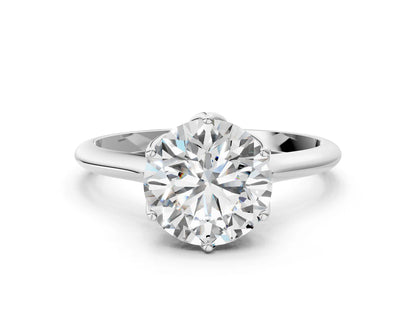 Round Cut Lab Diamond Solitaire Ring with Flower Prong Setting and Classic Band| D VS1