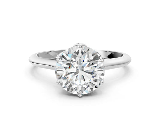 Round Cut Lab Diamond Solitaire Ring with Flower Prong Setting and Classic Band| D VS1