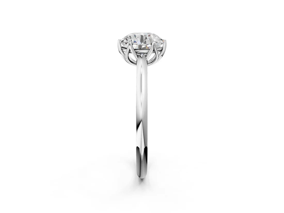 Round Cut Lab Diamond Solitaire Ring with Flower Prong Setting and Classic Band| D VS1