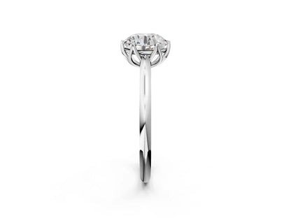 Round Cut Lab Diamond Solitaire Ring with Flower Prong Setting and Classic Band| D VS1