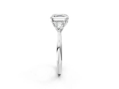 Three-Stone Asscher Cut Lab Diamond Solitaire Ring with Tapered Band and Four-Prong Setting| D VS1