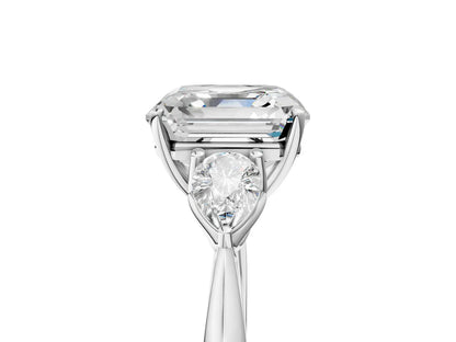 Three-Stone Asscher Cut Lab Diamond Solitaire Ring with Tapered Band and Four-Prong Setting| D VS1