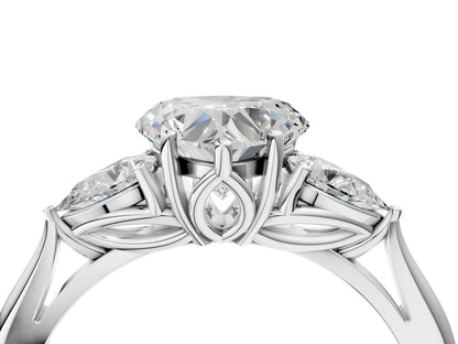 Three-Stone Heart Cut Lab Diamond Solitaire Ring with Tapered Band and Four-Prong Setting| D VS1