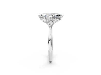Three-Stone Marquise Cut Lab Diamond Solitaire Ring with Tapered Band and Four-Prong Setting| D VS1
