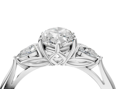 Three-Stone Marquise Cut Lab Diamond Solitaire Ring with Tapered Band and Four-Prong Setting| D VS1