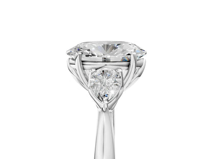 Three-Stone Oval Cut Lab Diamond Solitaire Ring with Tapered Band and Four-Prong Setting| D VS1