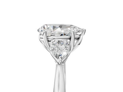 Three-Stone Pear Cut Lab Diamond Solitaire Ring with Tapered Band and Four-Prong Setting| D VS1