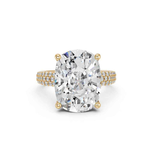CUSHION RING WITH HIDDEN HALO AND PAVE BAND