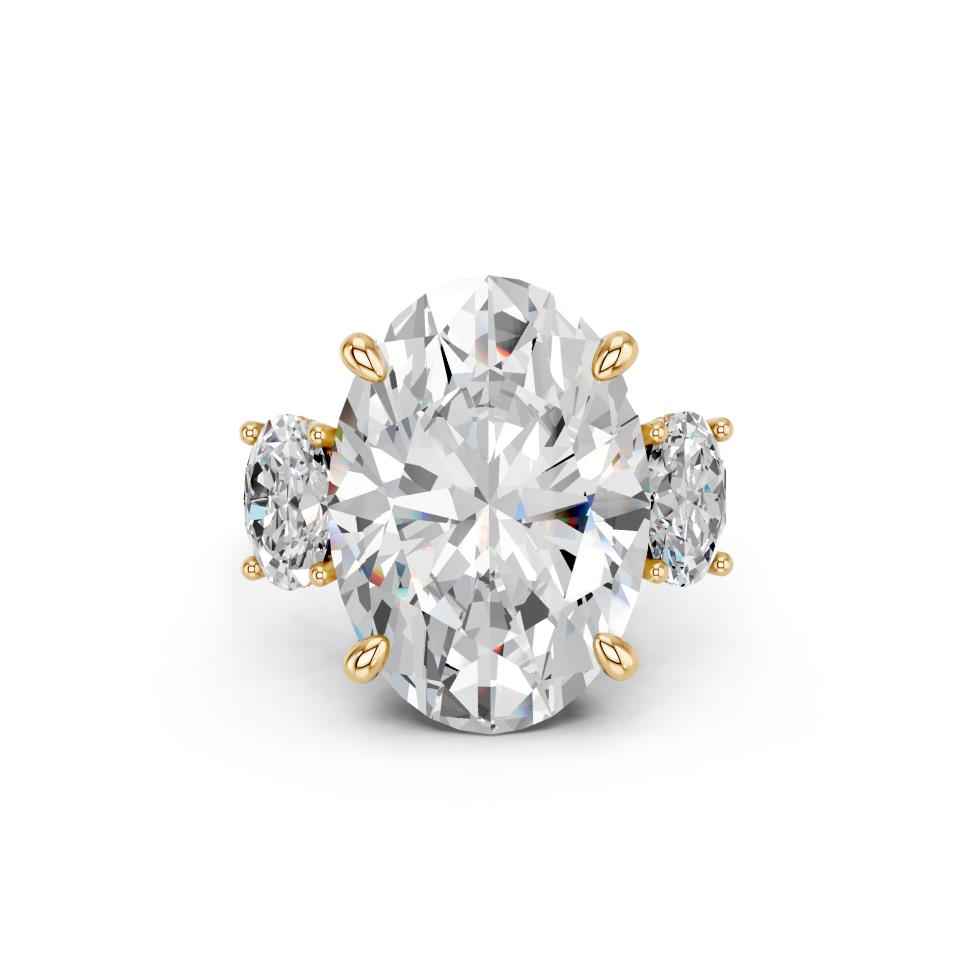 OVAL THREE STONE RING WITH HIDDEN HALO AND PAVE BAND
