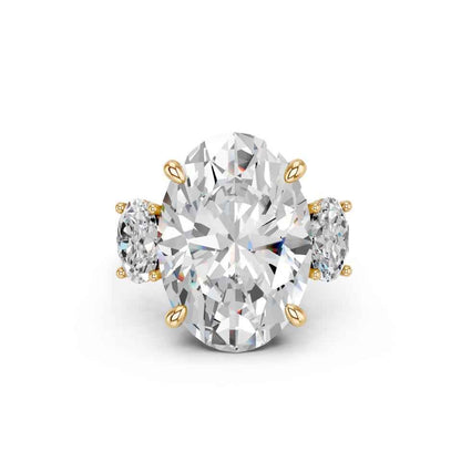 OVAL THREE STONE RING WITH HIDDEN HALO AND PAVE BAND